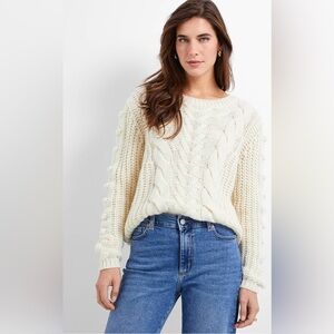 Simon’s cables and tassels cream coloured sweater alpaca wool blend size large